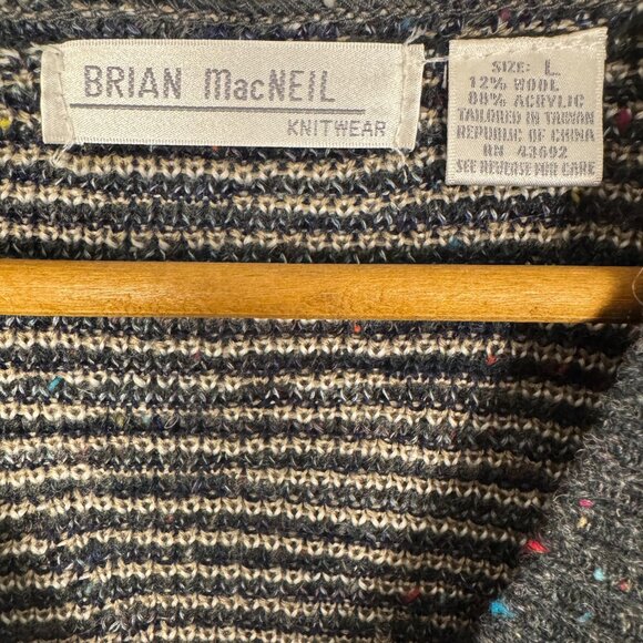 Vintage 90s Grandpa Sweater Knit Wool Blend Geometric Pullover Retro Slouchy - Picture 5 of 7